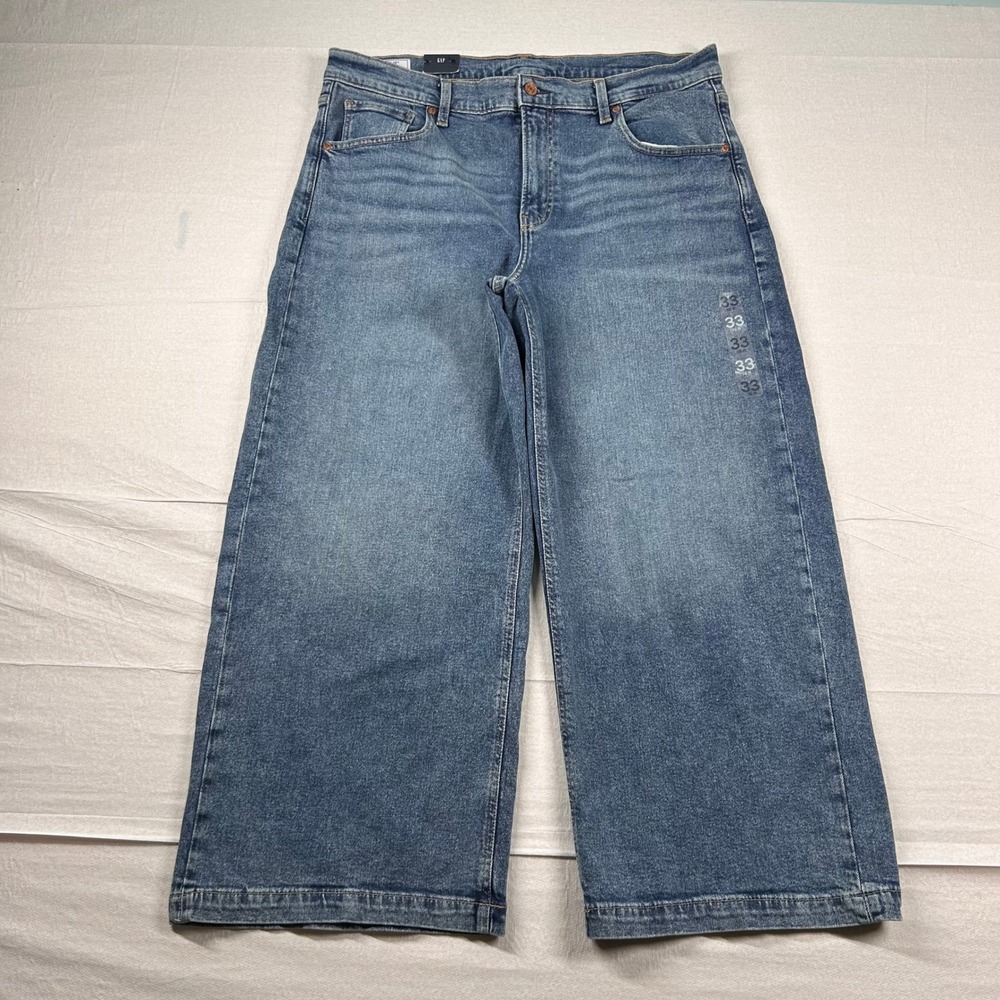 GAP Jeans Womens 33 16R High Rise Stride Ankle Wide Leg Medium Wash Denim Skater